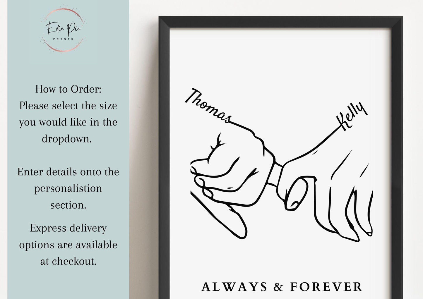 Personalized Anniversary Line Art Print: Custom Couple Hands