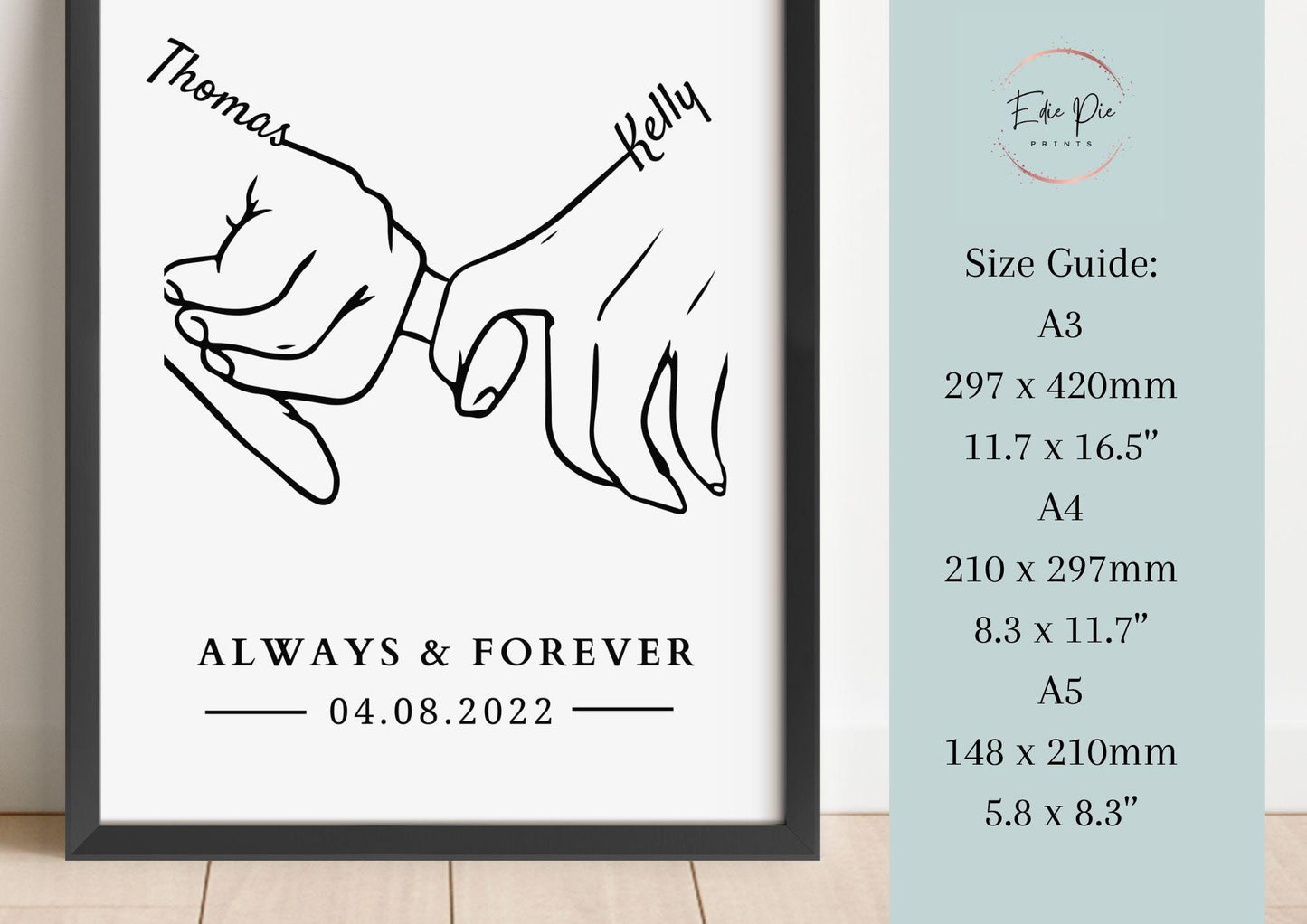 Personalized Anniversary Line Art Print: Custom Couple Hands