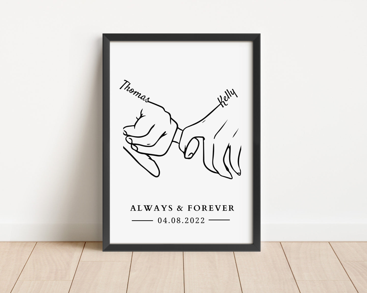 Personalized Anniversary Line Art Print: Custom Couple Hands