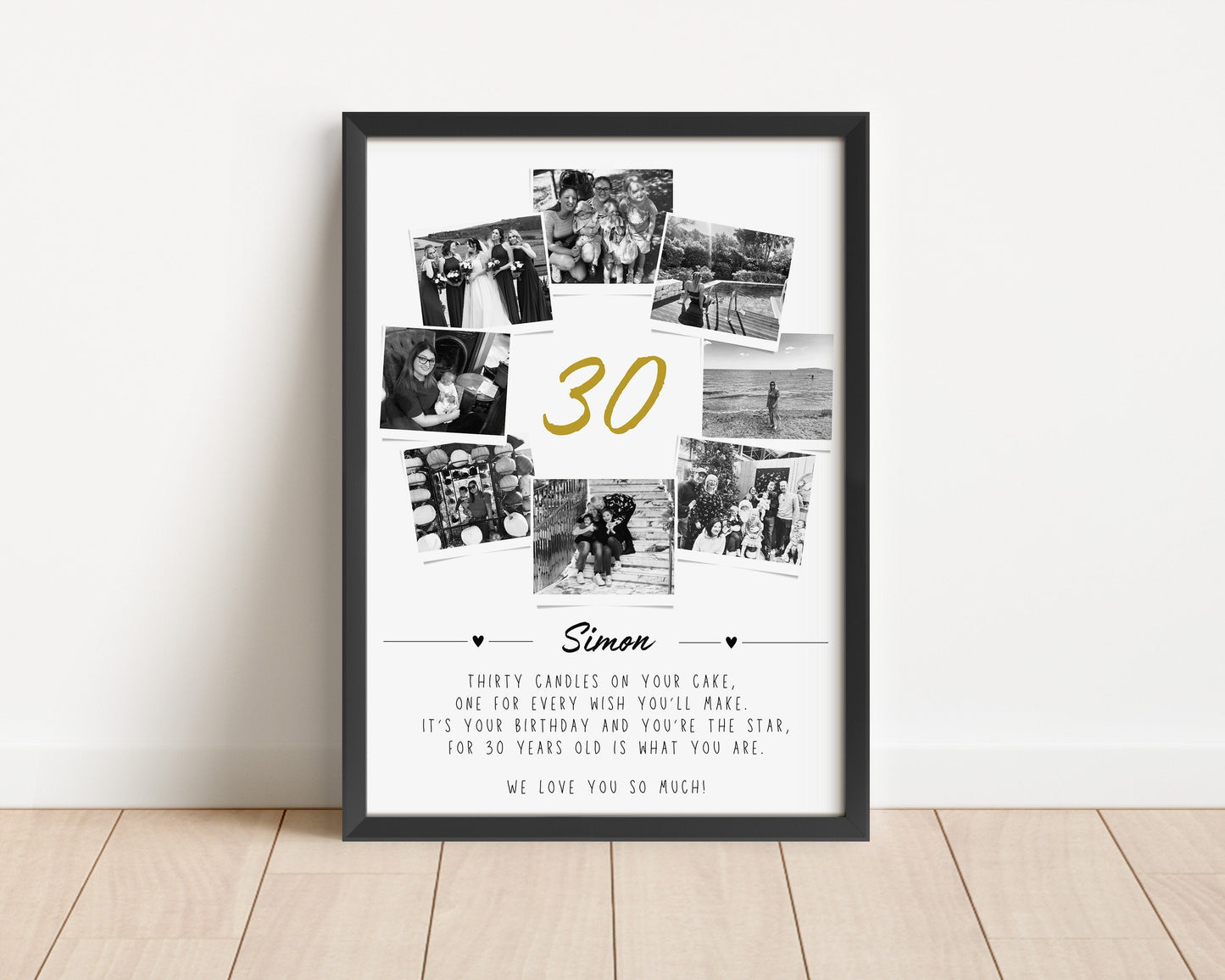 Personalised 30th Birthday Photo Collage, 30th Birthday Gift, 30th Celebration Wall Art, Polaroid Photo Decor, 30 Years Old Gift for Friend