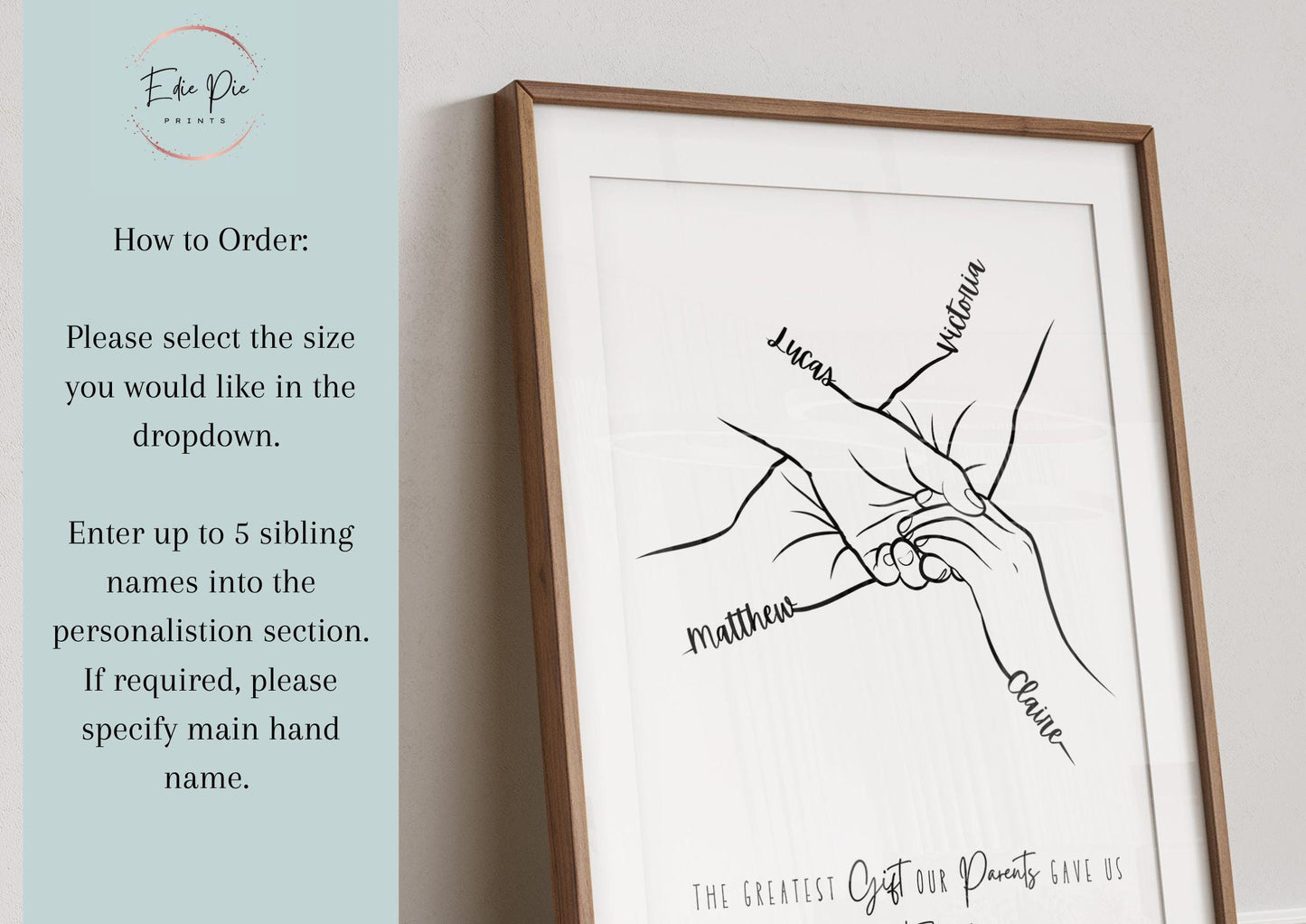 Personalised Sibling Hands Print: Minimalist Family Line Art, Sister Framed Poster