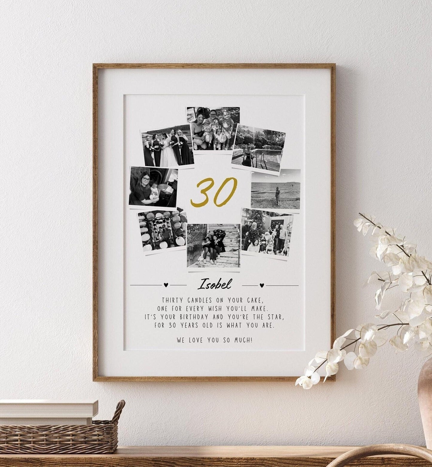 Personalised 30th Birthday Photo Collage Print, Milestone Gift Frame