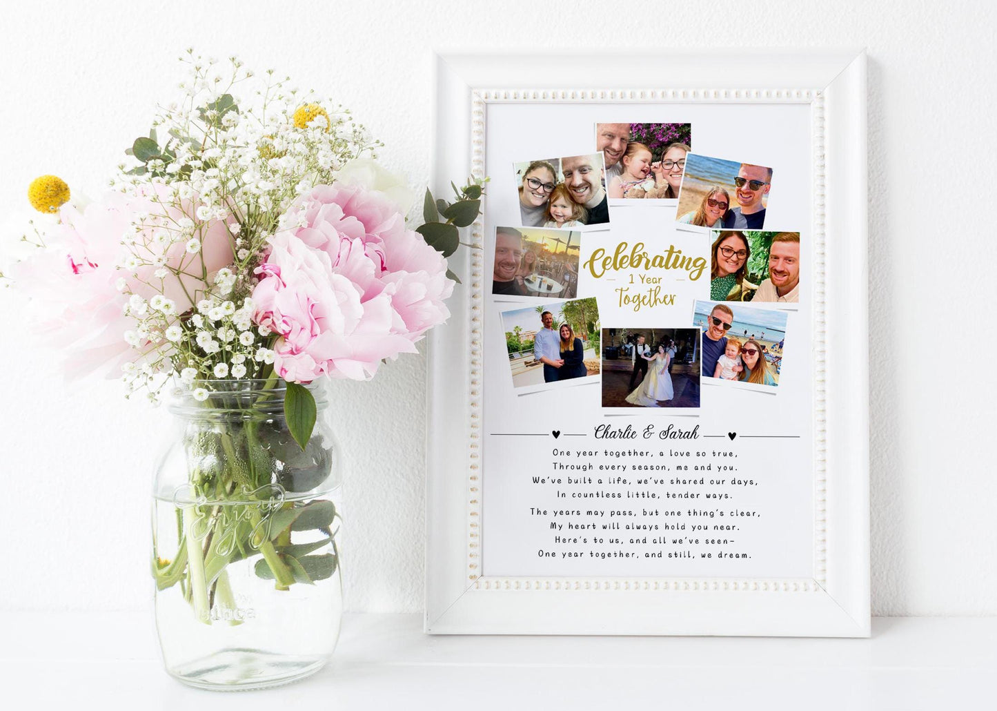 First Wedding Anniversary Personalised  Photo Collage, Paper Anniversary Gift, 1 Year Anniversary Celebration, Polaroid Photo Gift, Wedding