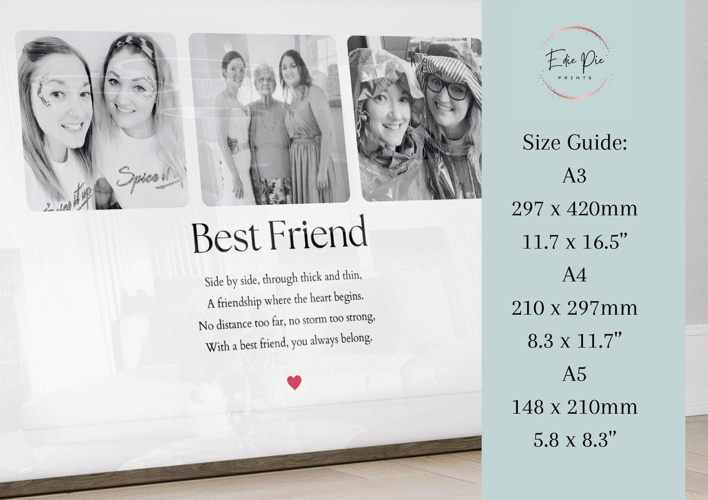 Best Friend Photo Gift, Personalised Friendship Collage, Custom Picture Frame, Long Distance Friend Gift, Sentimental Friend Gift for Her