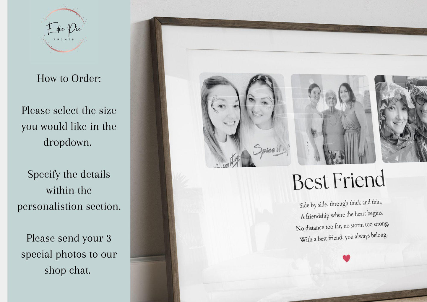 Best Friend Photo Collage, Personalised Friendship Gift, Custom Picture Frame, Long Distance Friend Gift, Sentimental Friend Gift for Her