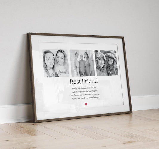 A beautiful print featuring the heartfelt quote: &quot;Side by side, through thick and thin, A friendship where the heart begins. No distance too far, no storm too strong, With a best friend, you always belong.&quot; Perfect for celebrating friendship and love