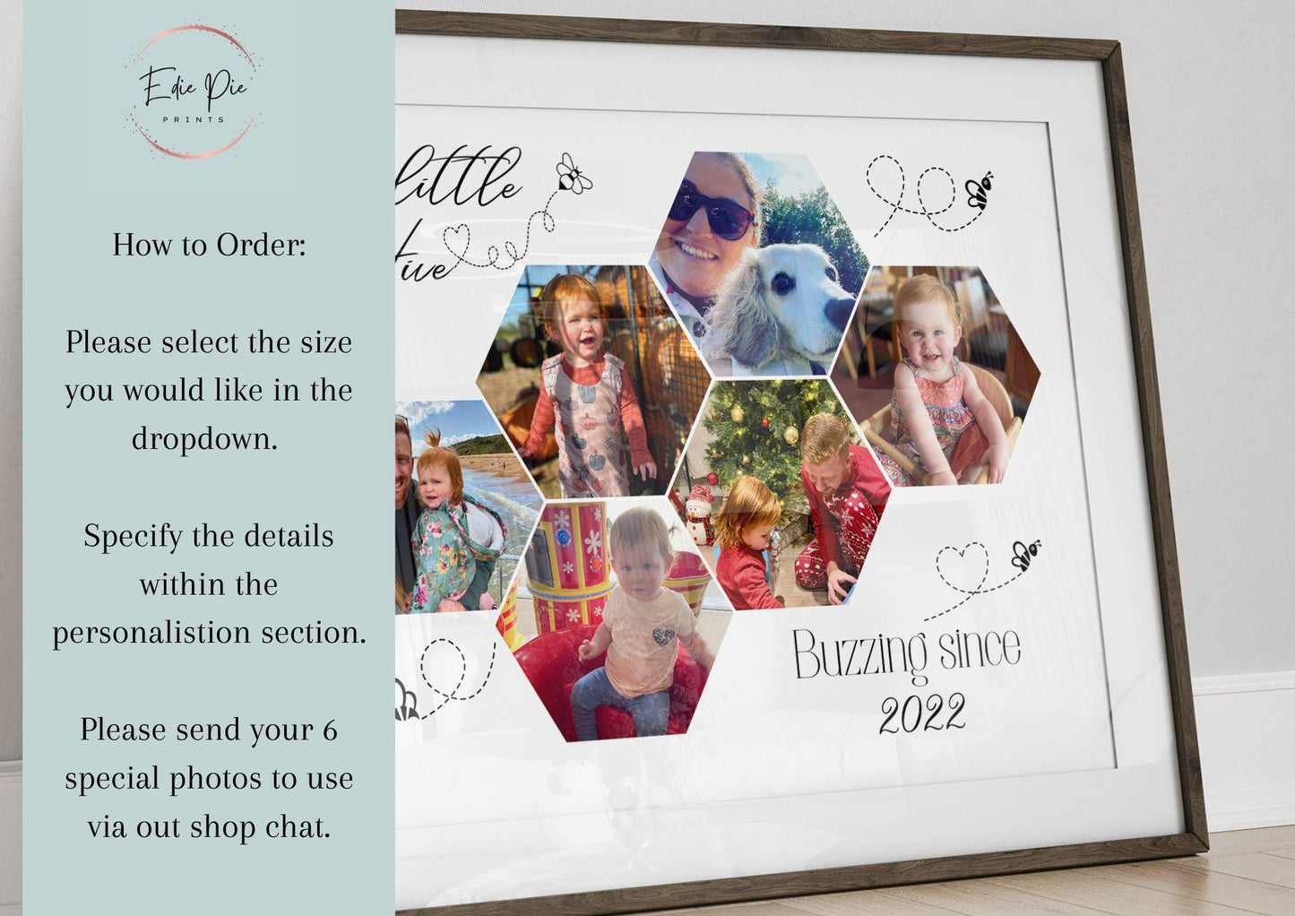 Personalized Family Photo Collage Print: Beehive Wall Art