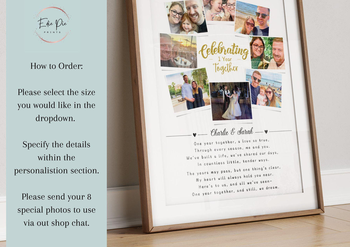 First Wedding Anniversary Personalised  Photo Collage, Paper Anniversary Gift, 1 Year Anniversary Celebration, Polaroid Photo Gift, Wedding