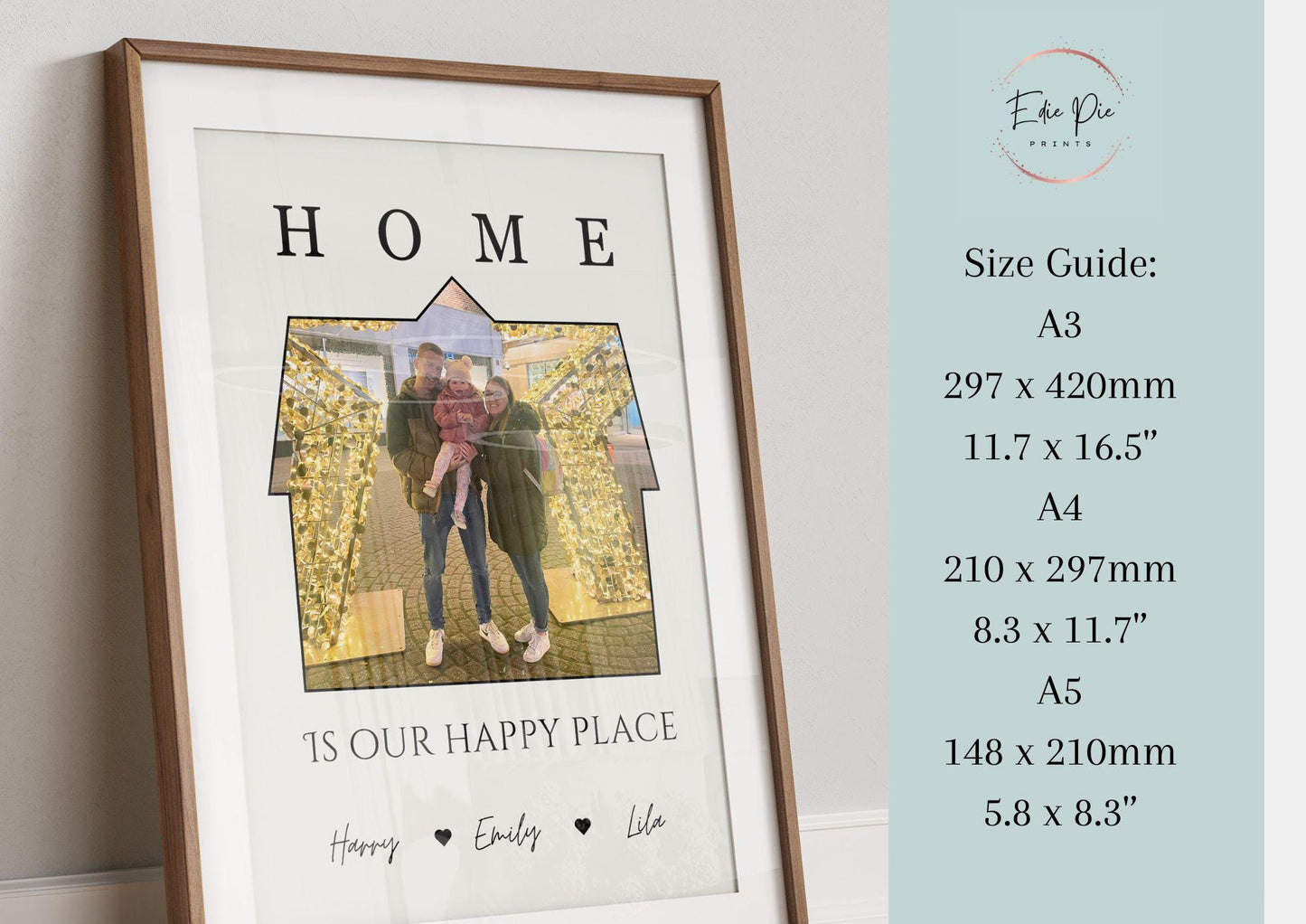 Personalised Family Photo House Print, Home Is Our Happy Place