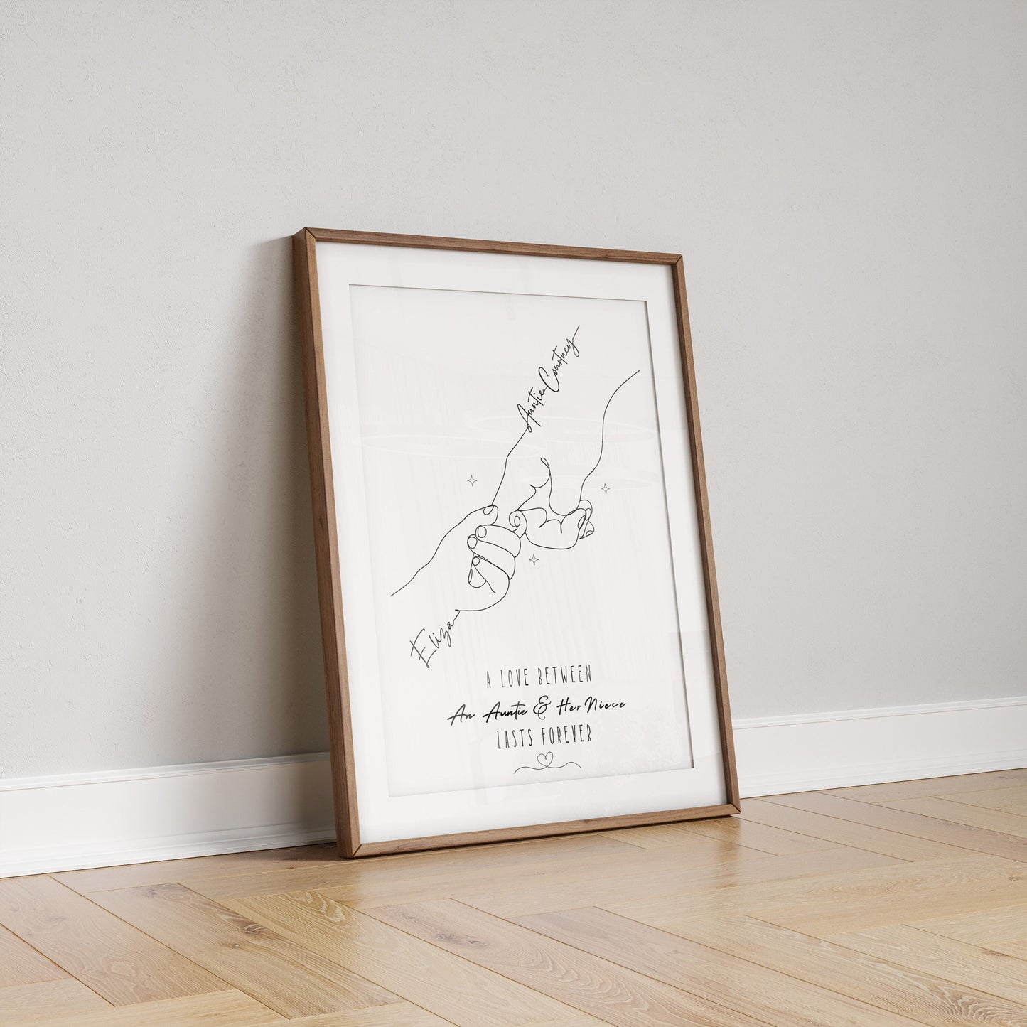 Personalized Aunt & Niece Line Art Print: Custom Hand Illustration