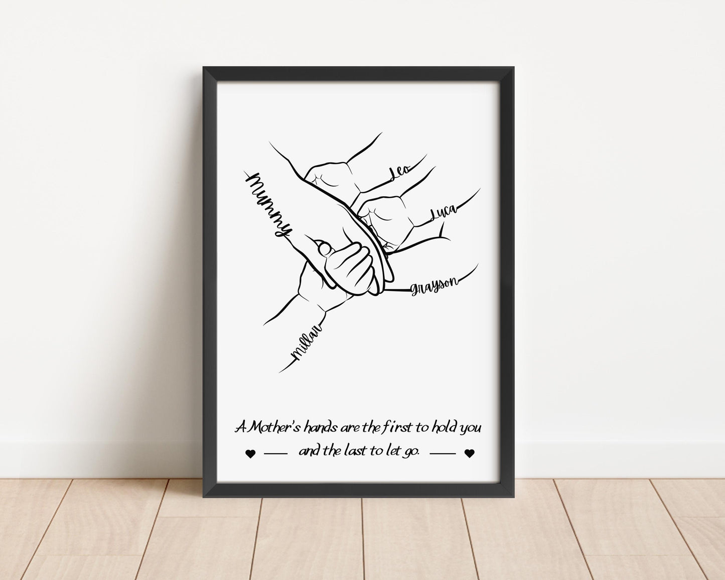 Personalized Mother Hands Print: Minimalist Family Line Art