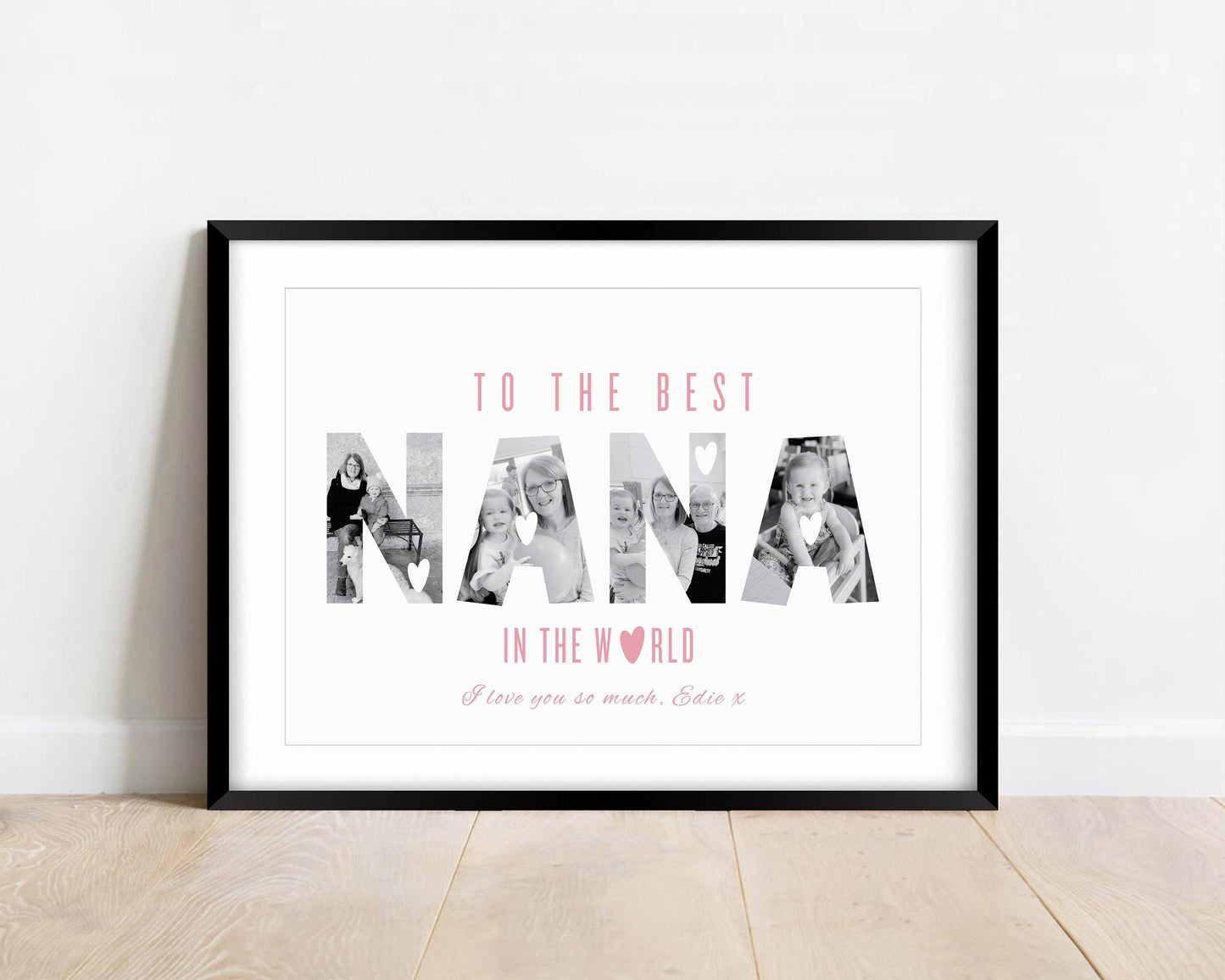 Personalised Nana Letter Photo Collage, Custom Nanny Birthday Gift Print