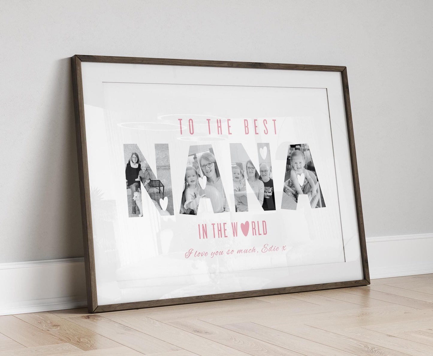 Personalised Nana Letter Photo Collage, Custom Nanny Birthday Gift Print