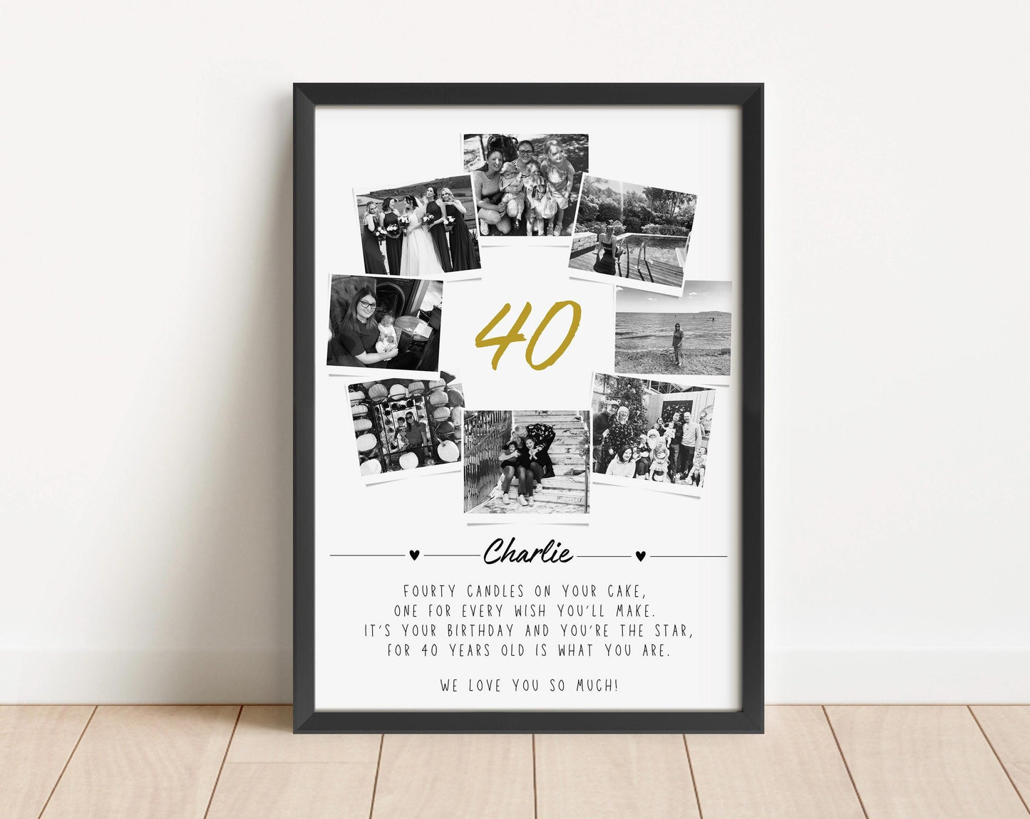 Personalised 40th Birthday Photo Collage Print, Milestone Birthday Gift