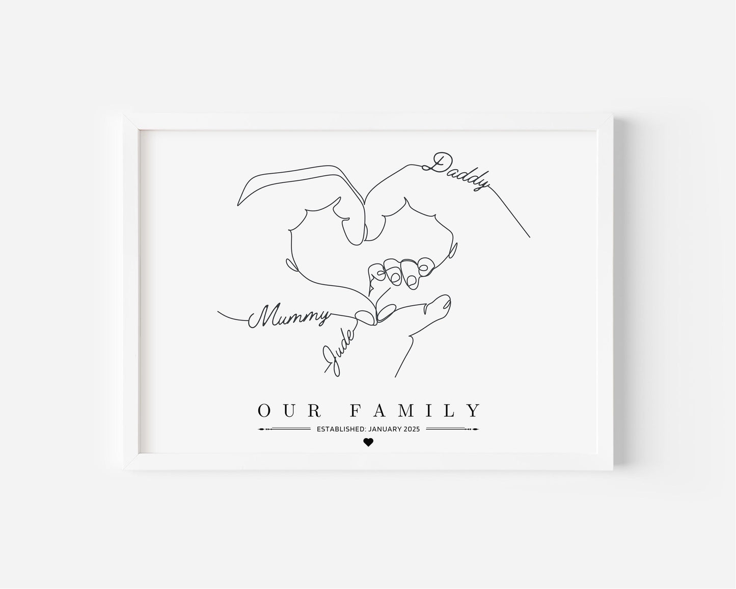 Personalised Family Hands Gift Print, Custom Minimalist Hands Line Art, 1 to 3 Children Hands and Dog Paw, Newborn Baby Print, Parents Gift