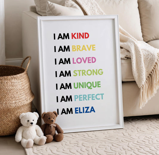 Personalized Rainbow Affirmation Print: Nursery Decor, Kids Birthday Gift