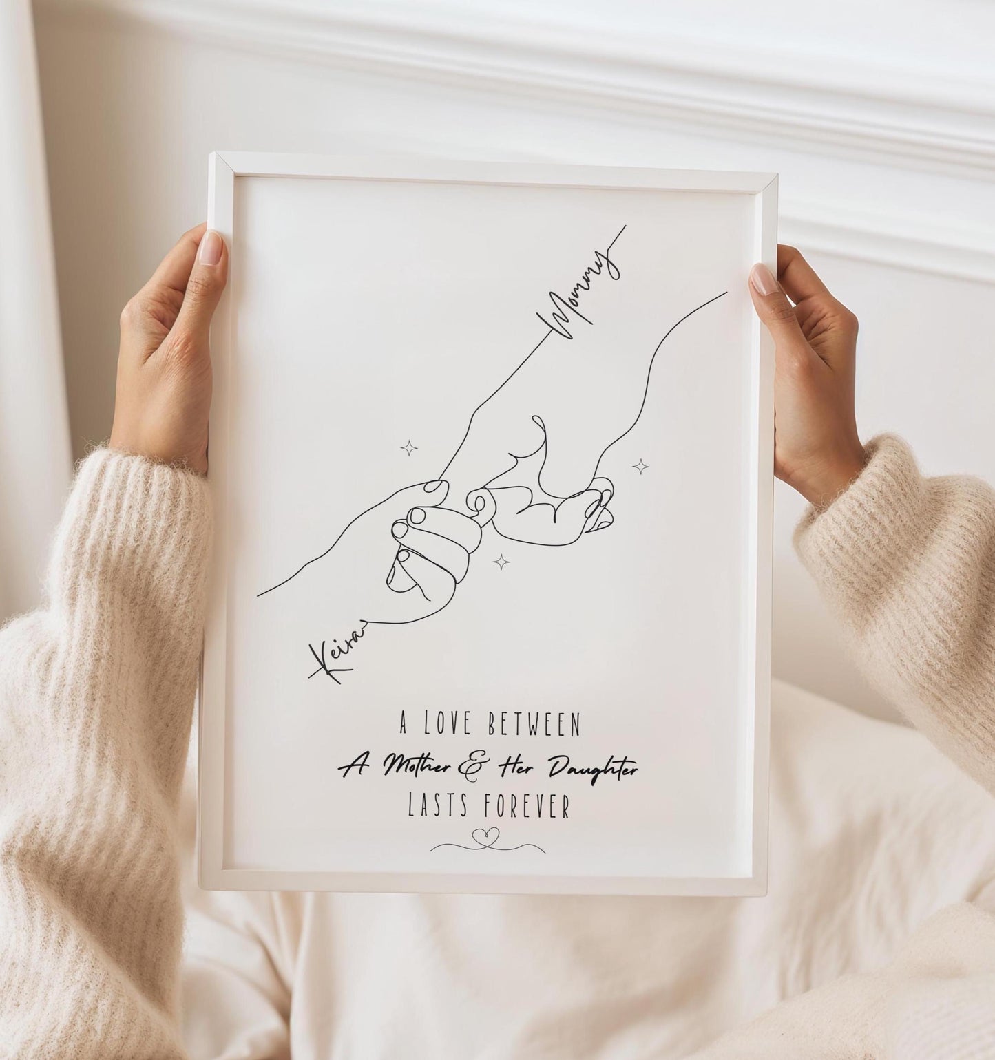 Personalized Mum Hands Line Art Print: Mother Gift from Son