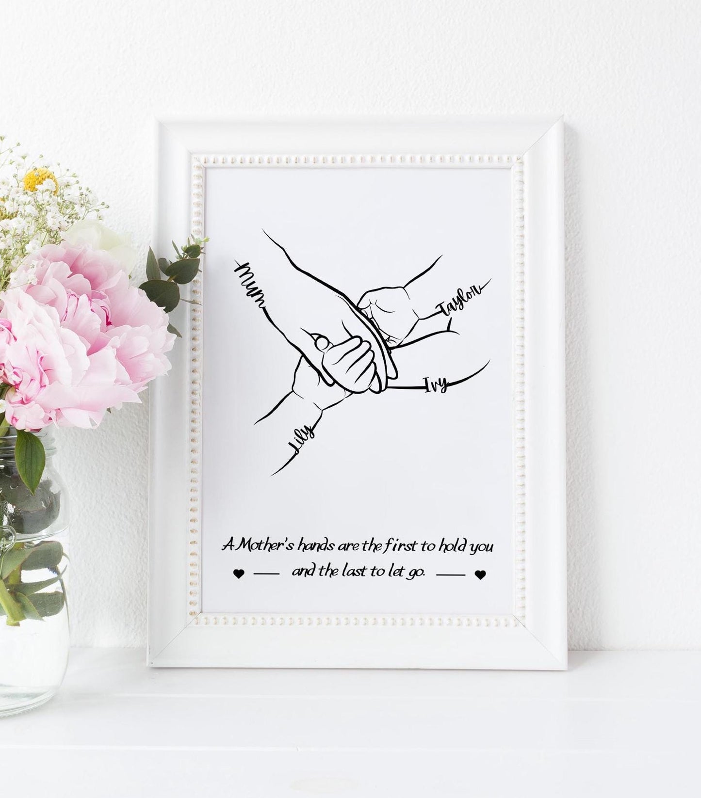 Personalized Mother Hands Print: Minimalist Family Line Art