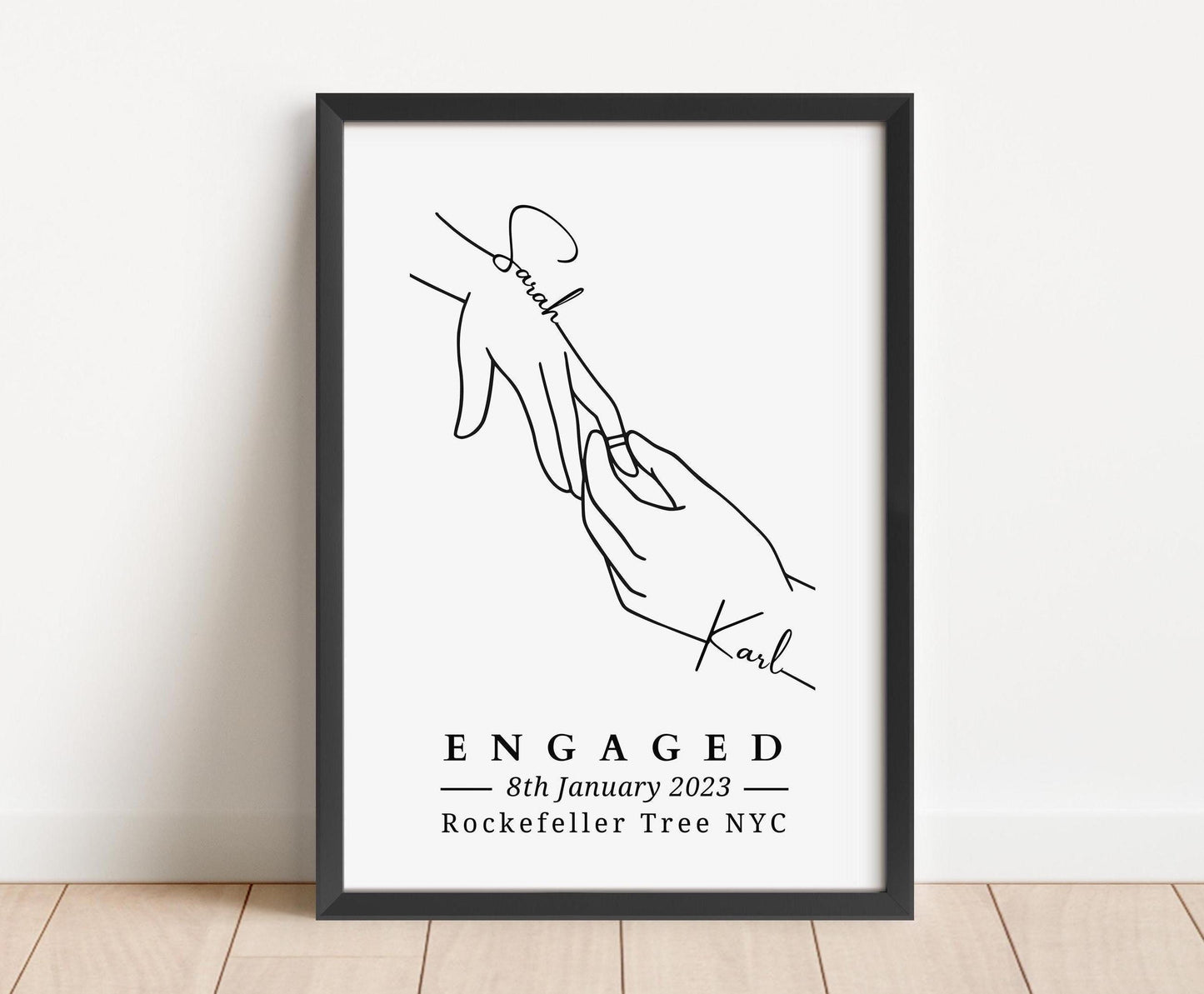 Personalised Engagement Hands Print, Gift for Engaged Couple, Anniversary Keepsake Present Fiancé, Custom Engagement Present for Friend