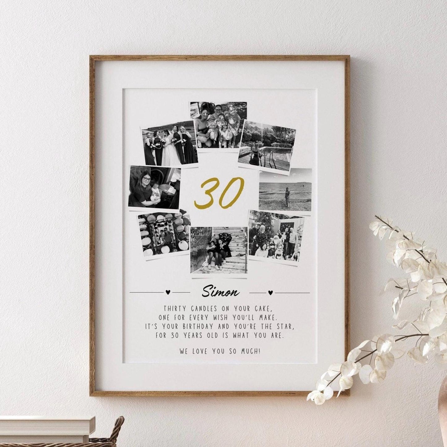 Personalised 30th Birthday Photo Collage, 30th Birthday Gift, 30th Celebration Wall Art, Polaroid Photo Decor, 30 Years Old Gift for Friend