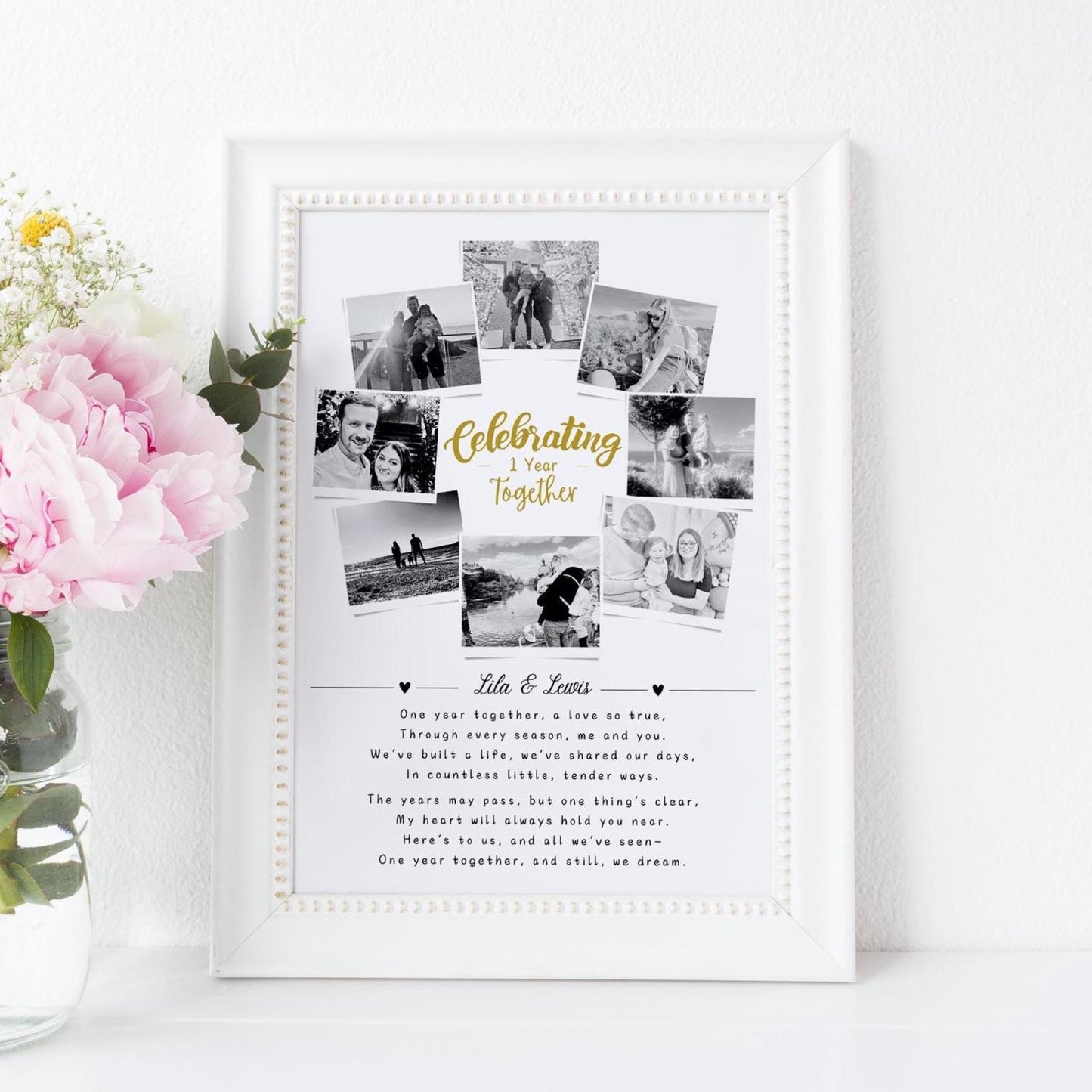 First Wedding Anniversary Personalised  Photo Collage, Paper Anniversary Gift, 1 Year Anniversary Celebration, Polaroid Photo Gift, Wedding