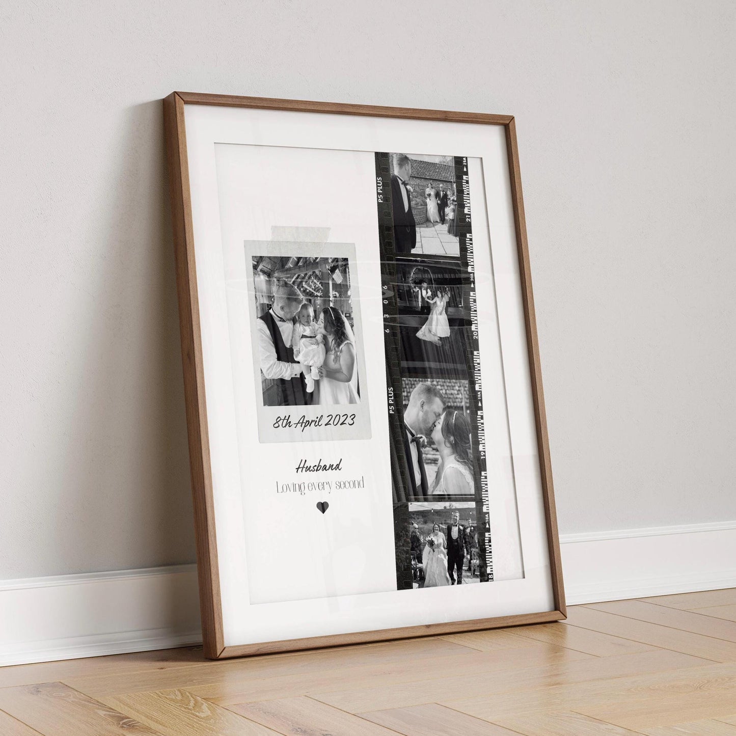 Personalised Husband Photo Collage Gift – Custom Couple Print with Film Strip Style – Romantic Anniversary or Valentine’s Day Gift for Him