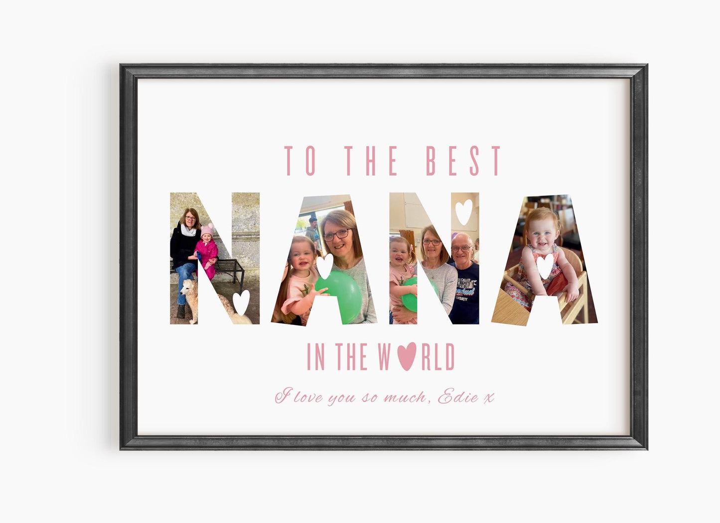 Personalised Nana Letter Photo Collage, Custom Nanny Birthday Gift Print