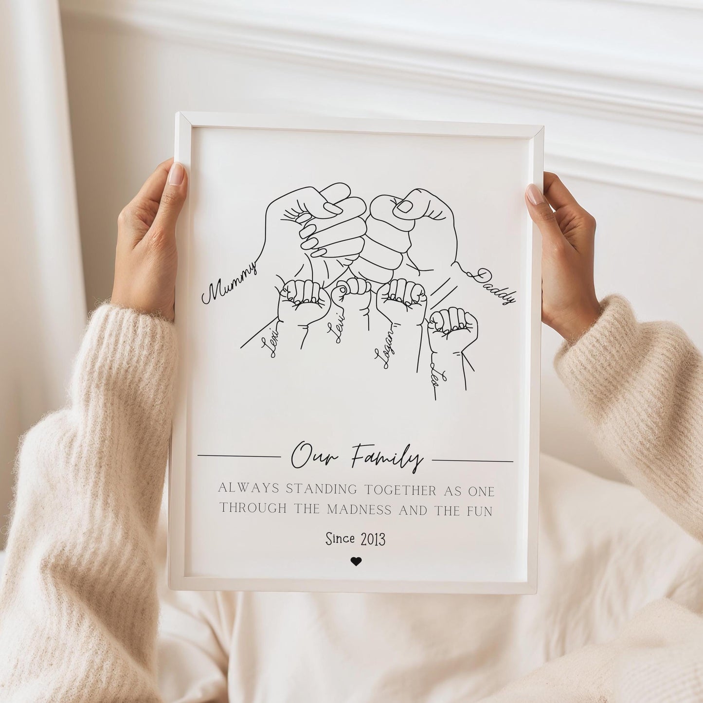 Family Fist Hands Gift, Personalised Fist Bump Print, Unique Father's Day Keepsake, 1 to 4 Children Gift for Parent, Custom Portrait Dad Mum