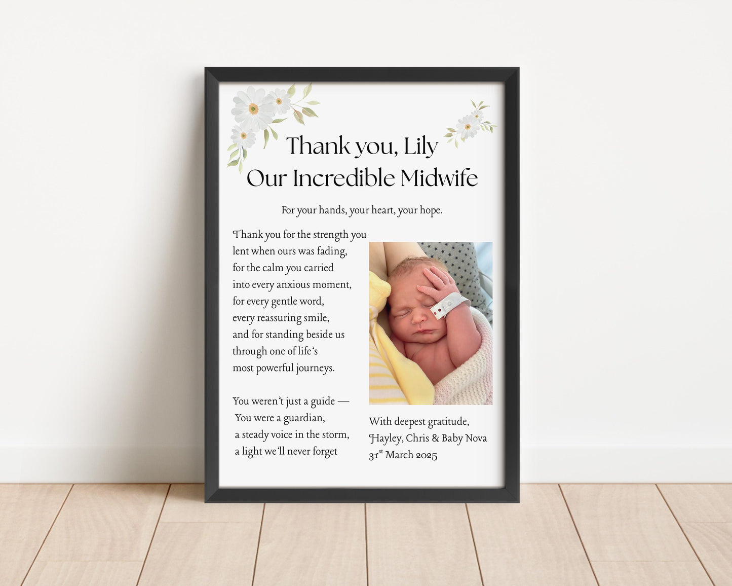 Personalized Midwife Thank You Print: Floral Appreciation Gift