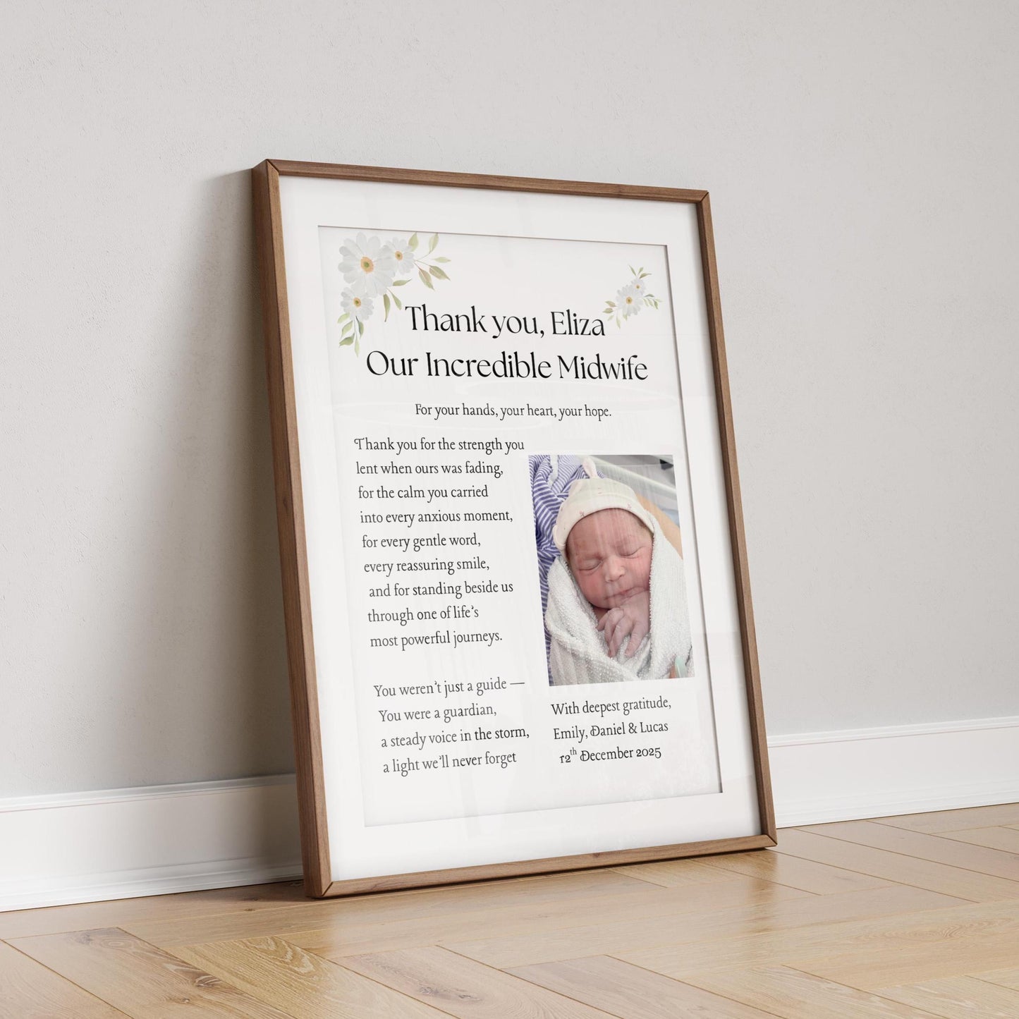 Personalized Midwife Thank You Print: Floral Appreciation Gift