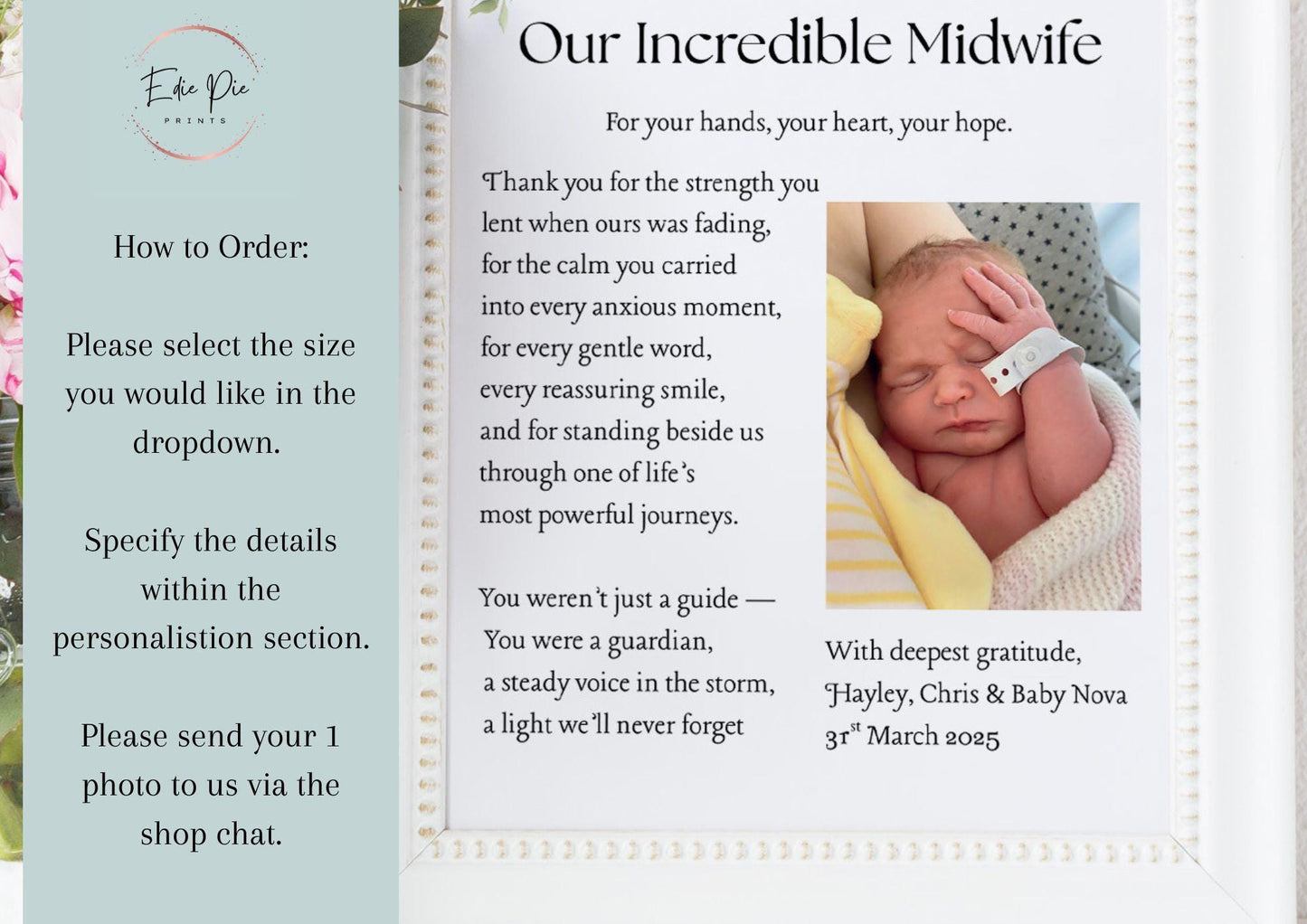 Personalized Midwife Thank You Print: Floral Appreciation Gift