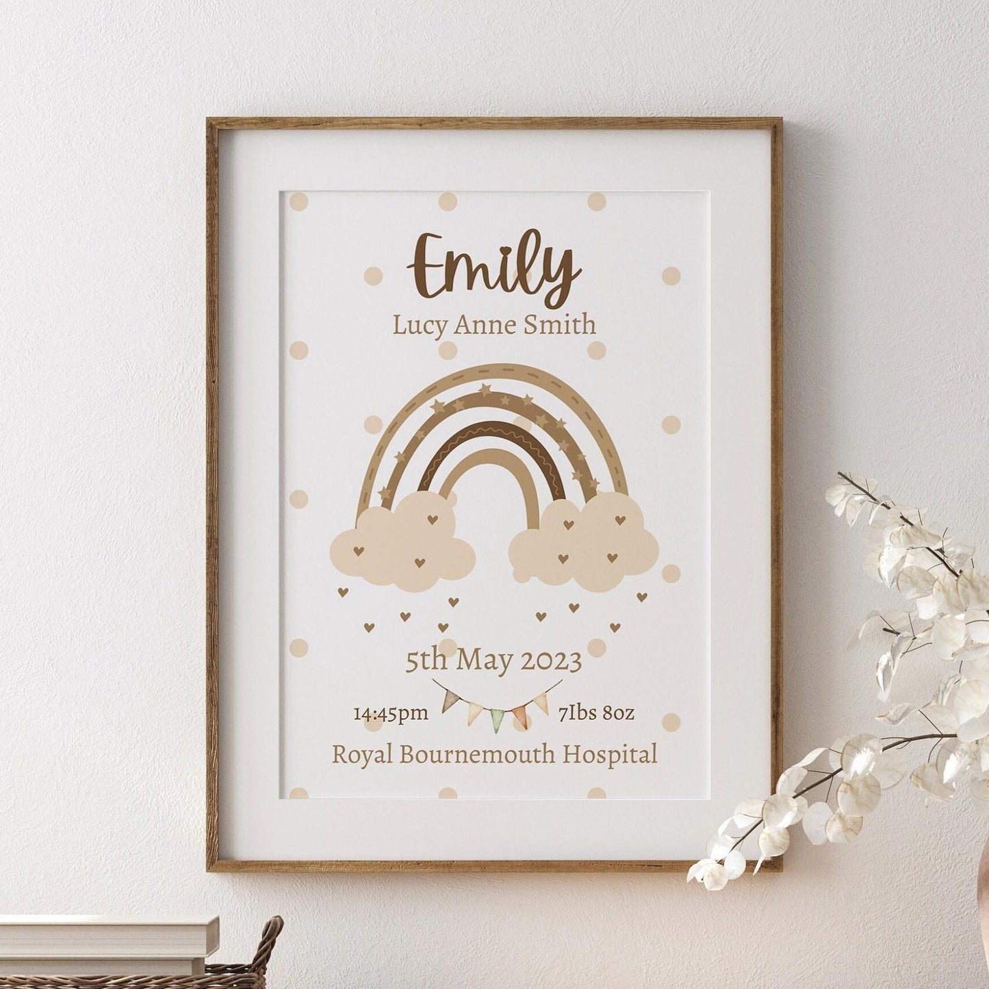 Personalised Baby Birth Stats Print, Boho Rainbow Nursery Decor (Digital Print)