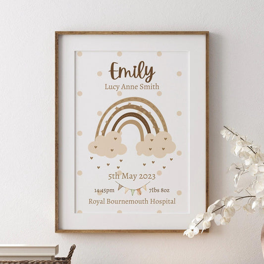 Personalised Baby Birth Stats Print, Boho Rainbow Nursery Decor (Digital Print)
