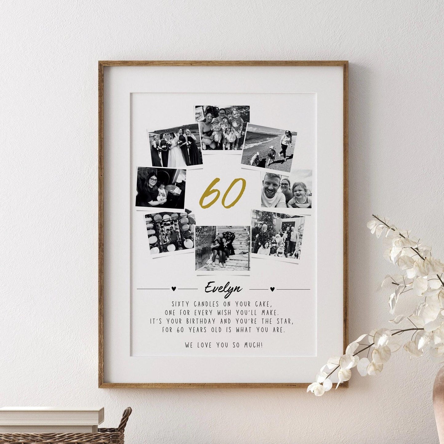 Personalised 60th Birthday Photo Collage | 60th Birthday Gift | Sixty Years Wall Art | Polaroid Photo Frame | Unique Milestone Birthday