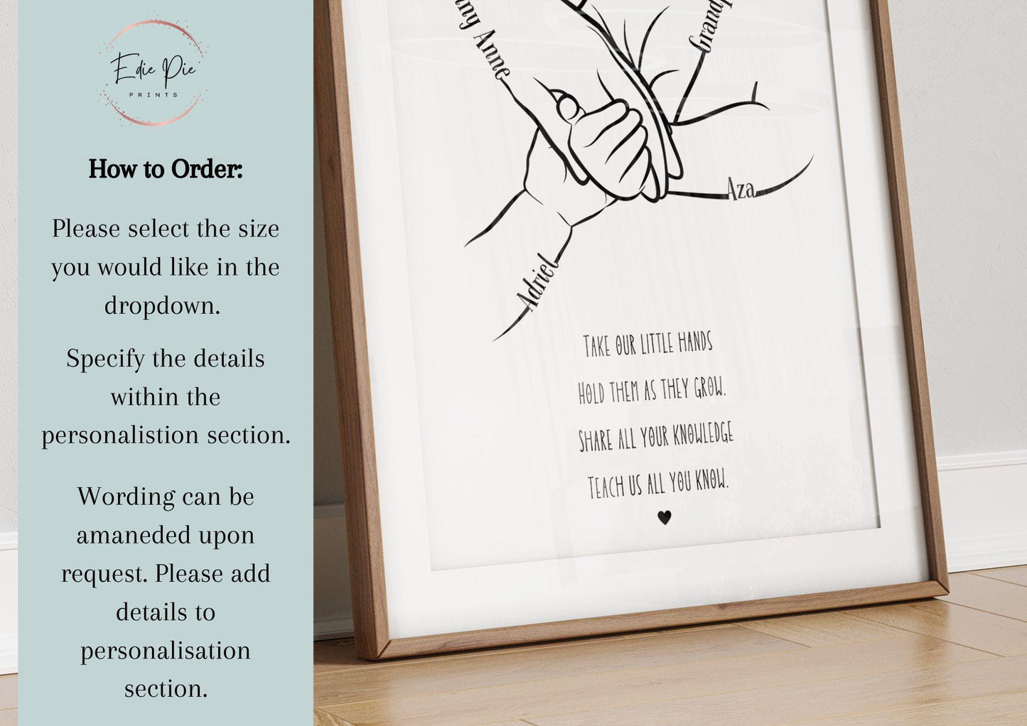 Personalised Grandparent Hands Print, Minimalist Family Line Art, Nana Grandad and Children Hands Gift