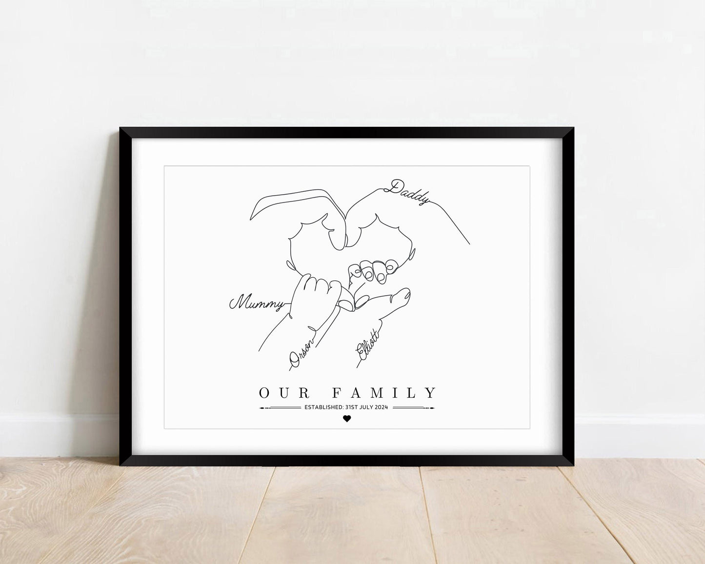 Personalised Family Hands Gift Print, Custom Minimalist Hands Line Art, 1 to 3 Children Hands and Dog Paw, Newborn Baby Print, Parents Gift