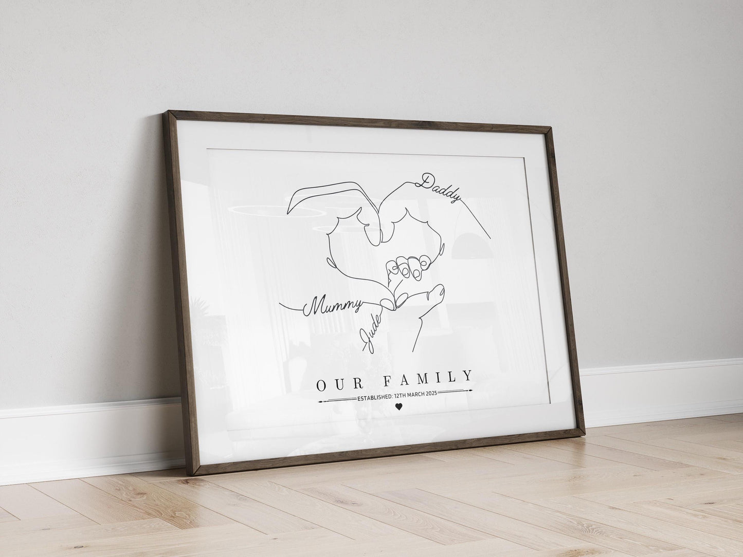 Personalised Family Hands Gift Print, Custom Minimalist Hands Line Art, 1 to 3 Children Hands and Dog Paw, Newborn Baby Print, Parents Gift