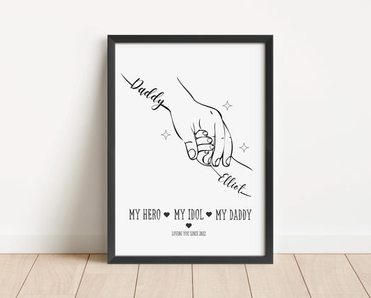 Personalized Father & Child Line Art Print: Custom Daddy Gift