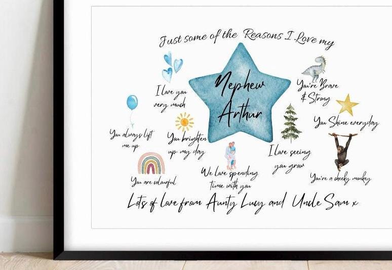 Personalised Nephew Keepsake Print: Reasons I Love You