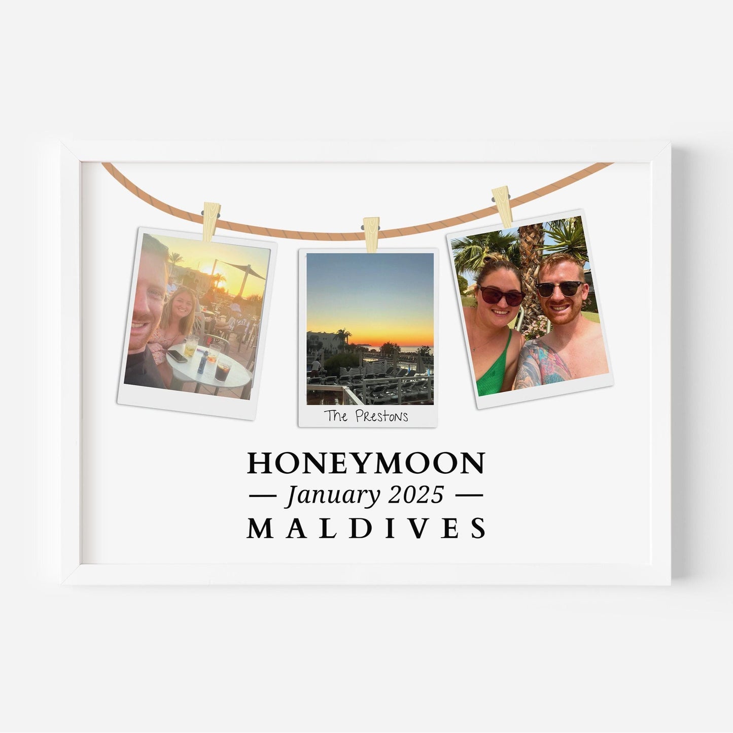 Personalised Honeymoon Photo Print, Custom Honeymoon Keepsake, Honeymoon Gift for Couple, Honeymoon Memories Wall Art, Wedding Gift Idea