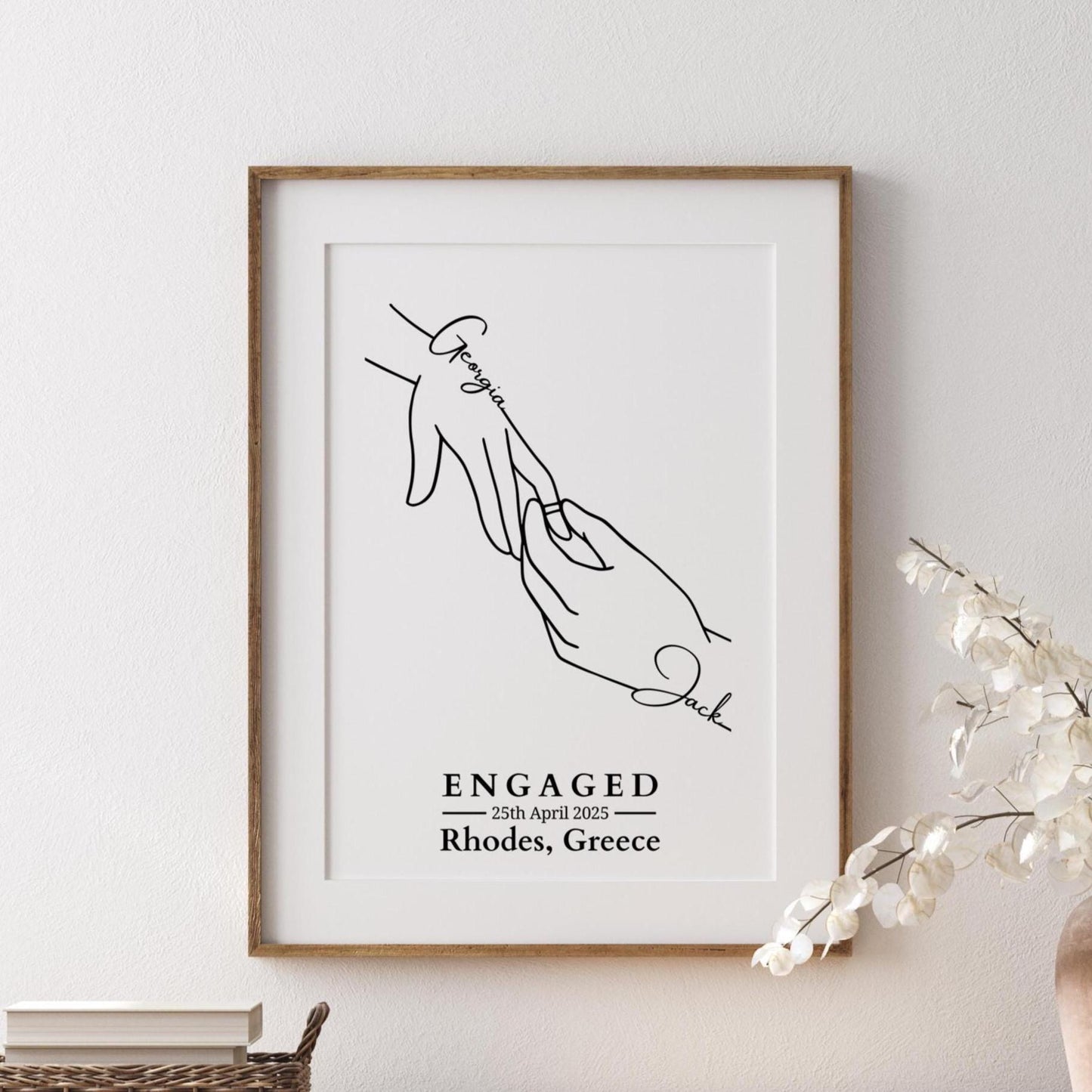 Personalised Engagement Hands Print, Gift for Engaged Couple, Anniversary Keepsake Present Fiancé, Custom Engagement Present for Friend