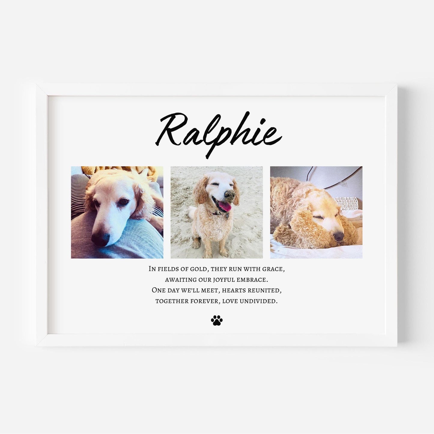 Custom Dog Memorial Photo Collage Print: Rainbow Bridge Pet Loss Gift