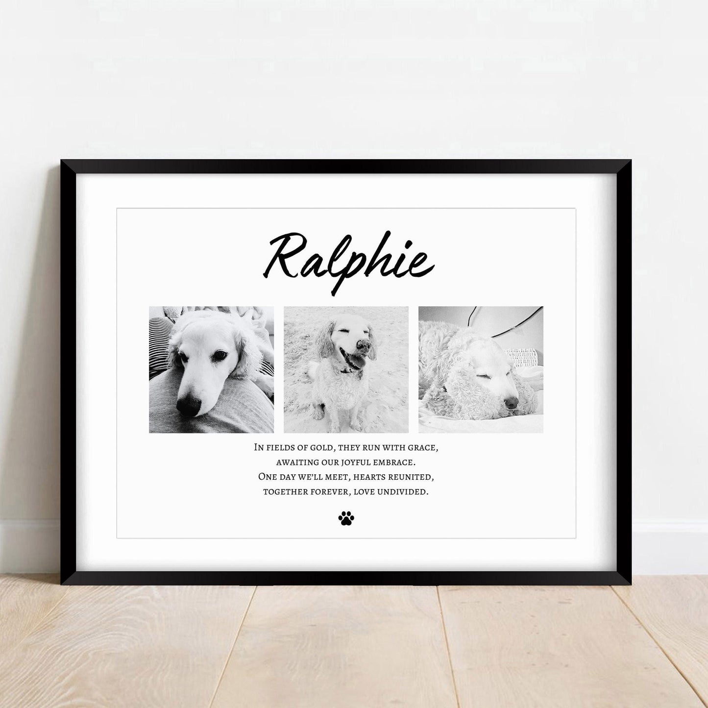 Custom Dog Memorial Photo Collage Print: Rainbow Bridge Pet Loss Gift