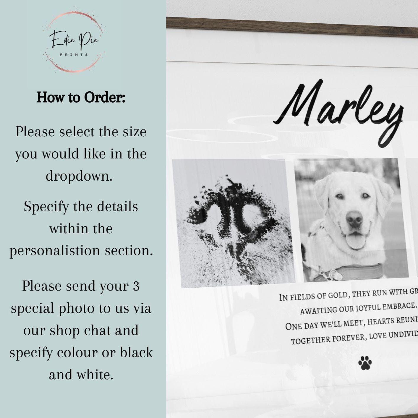 Custom Dog Memorial Photo Collage Print: Rainbow Bridge Pet Loss Gift