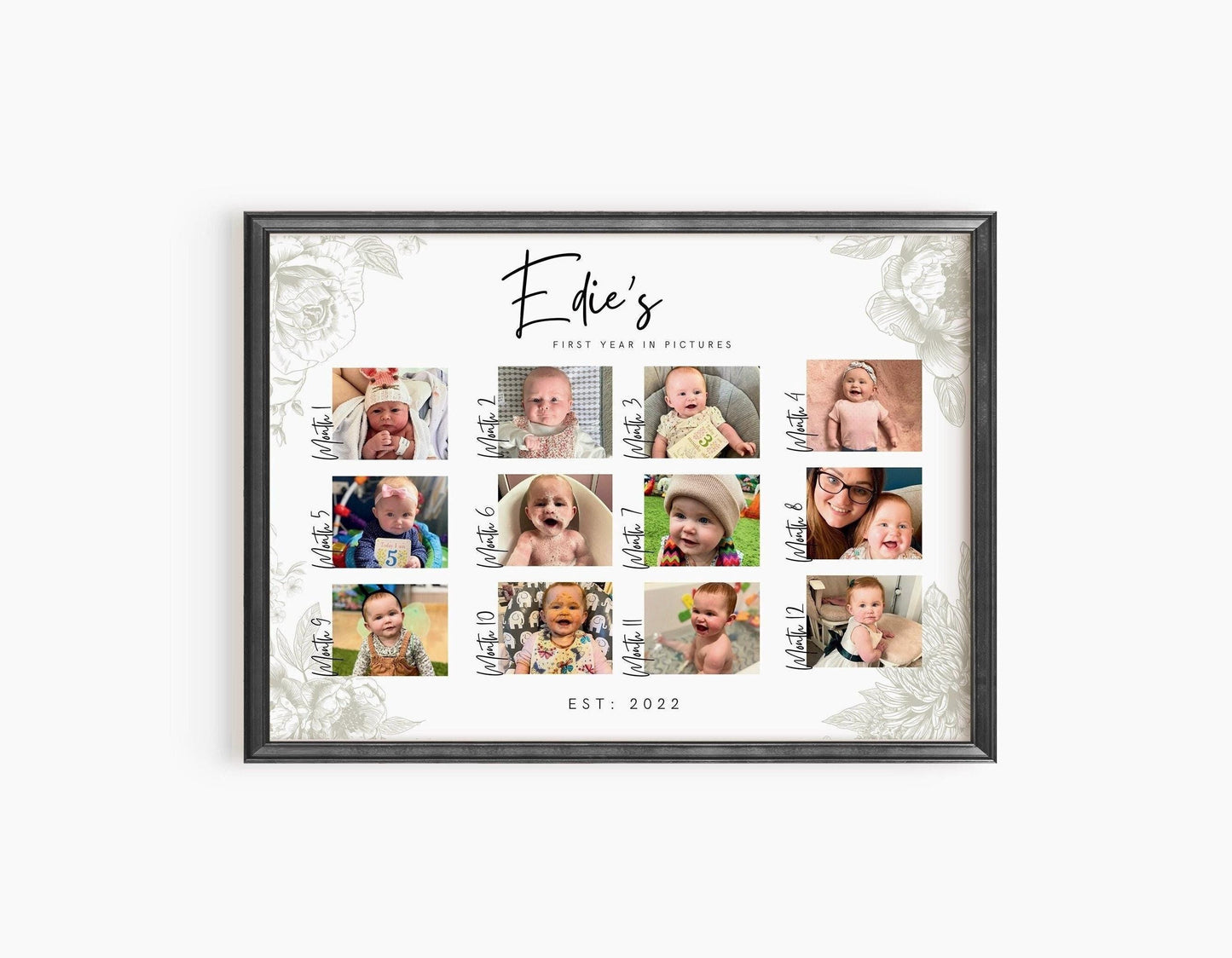 Personalized Baby's First Year Photo Collage Print - Milestone Keepsake