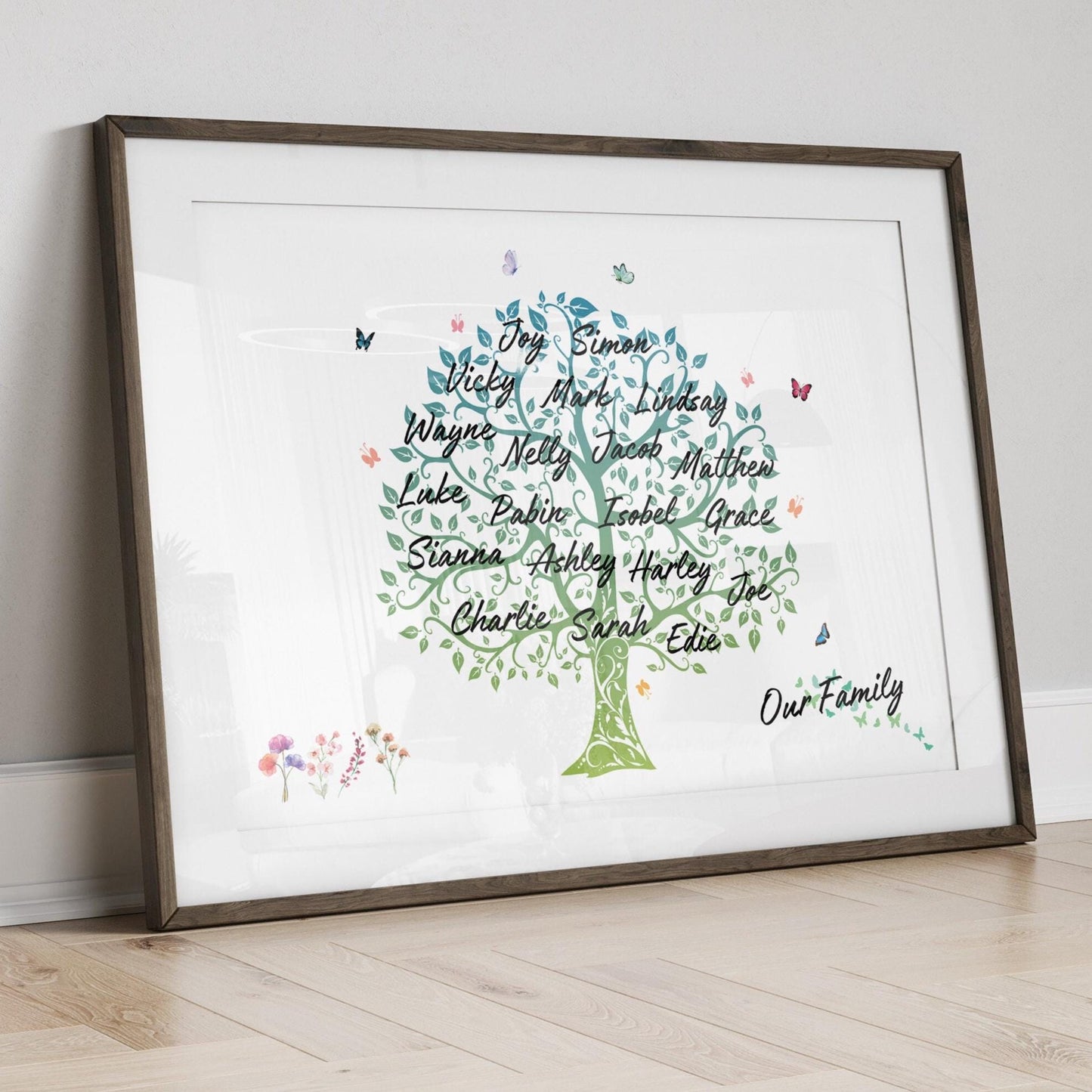 Personalised Family Tree Print: Custom Family Names Artwork Gift