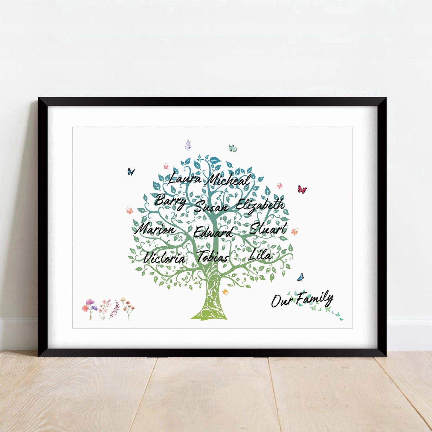 Personalised Family Tree Print: Custom Family Names Artwork Gift