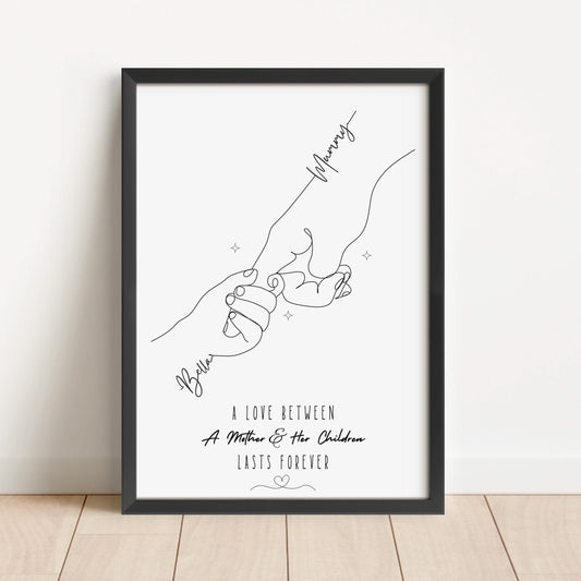 Personalized Mum Hands Line Art Print: Mother Gift from Son