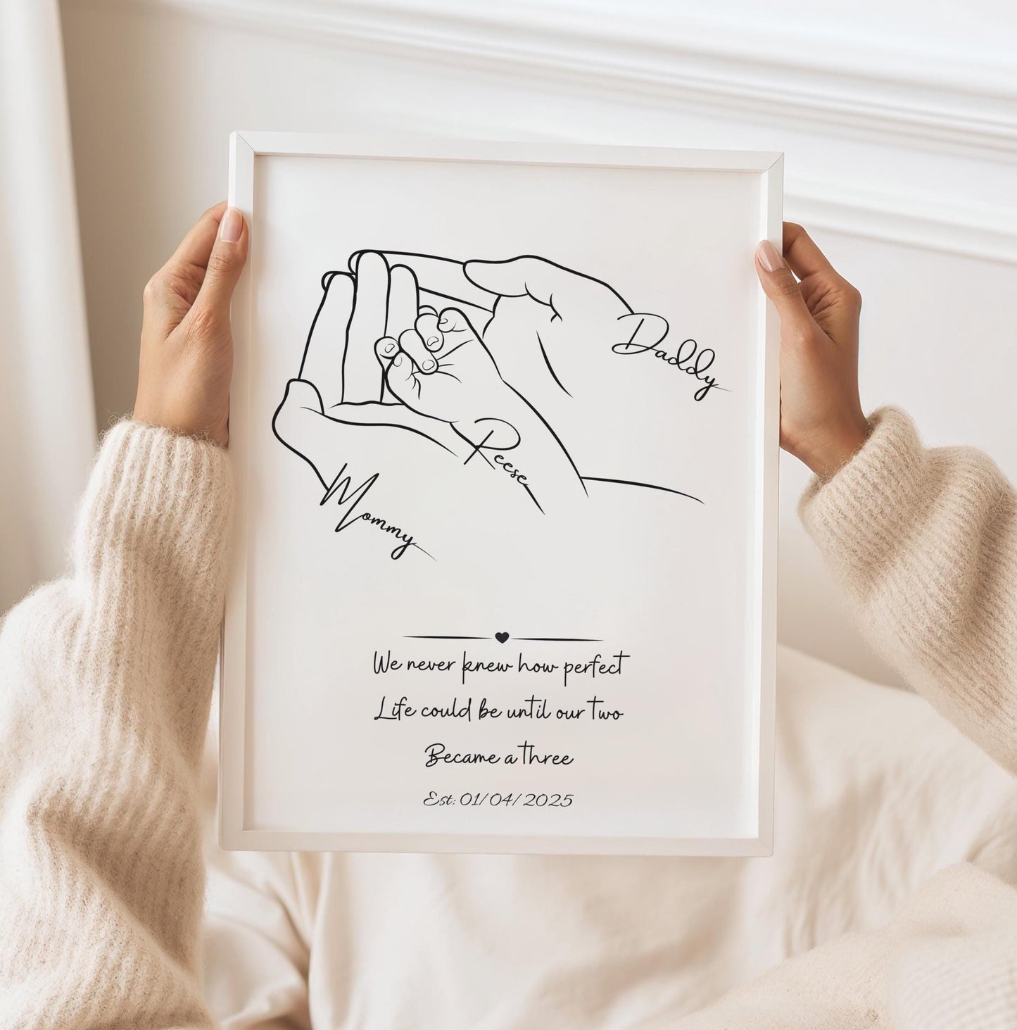 Personalised Family Line Art Print: Newborn Gift, Baby Shower