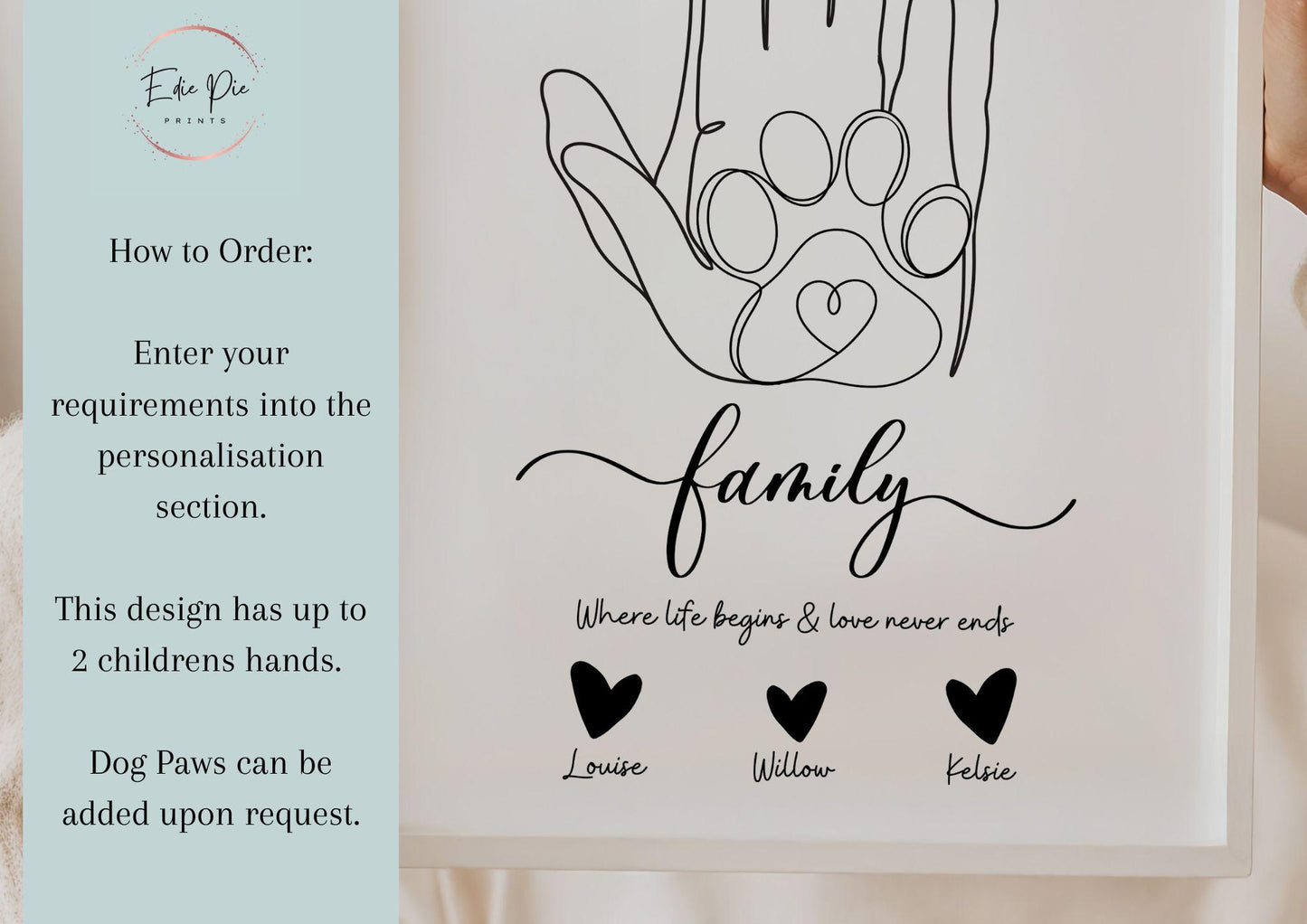 Personalized Family Hand Line Art Print: Keepsake Gift